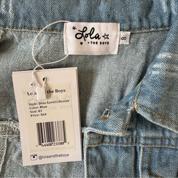 Lola And The Boys Dinosaur Embroidered Denim Jacket Kids Size 8 Blue - Picture 7 of 8
